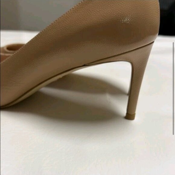Stuart Weitzman Womens Patent Leather Point Toe Tan Heels - Picture 2 of 7
